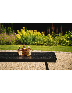 Table mange debout moderne pliante Rectangulaire 4 personnes en Métal Bois de teck Noir Patiné Motif chevrons The Herringbone 