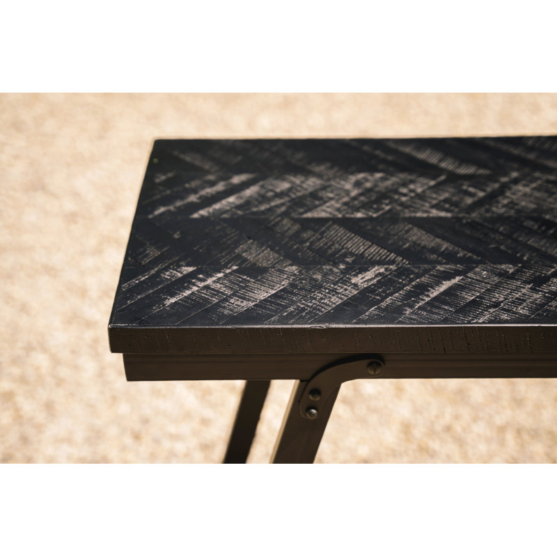 Table mange debout moderne pliante Rectangulaire 4 personnes en Métal Bois de teck Noir Patiné Motif chevrons The Herringbone 