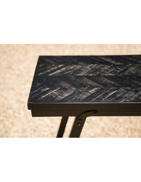 Table mange debout moderne pliante Rectangulaire 4 personnes en Métal Bois de teck Noir Patiné Motif chevrons The Herringbone 