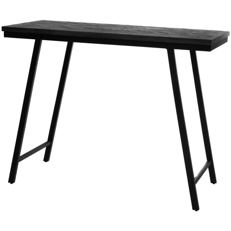 Table mange debout moderne pliante Rectangulaire 4 personnes en Métal Bois de teck Noir Patiné Motif chevrons The Herringbone 