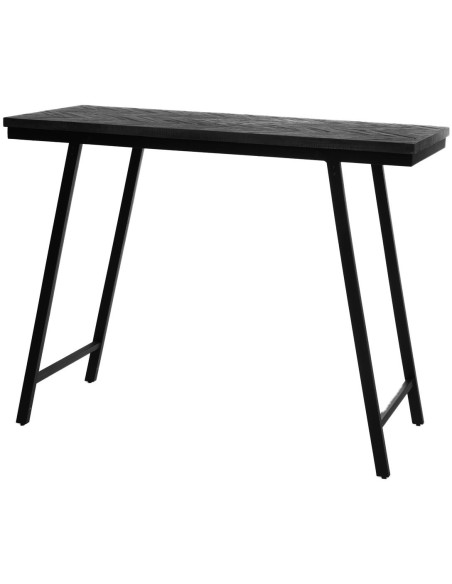 Table mange debout moderne pliante Rectangulaire 4 personnes en Métal Bois de teck Noir Patiné Motif chevrons The Herringbone 