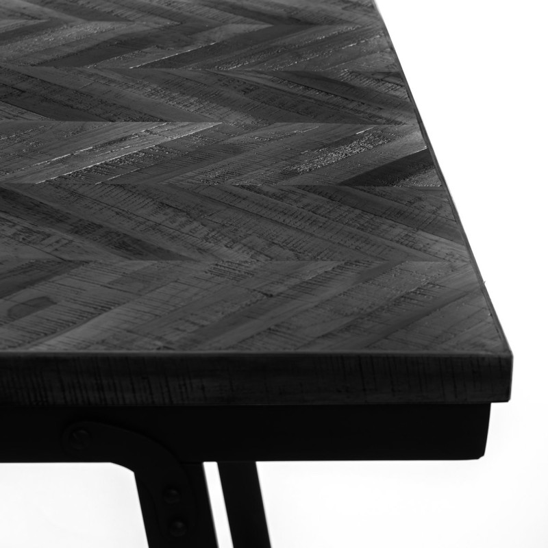 Table mange debout moderne pliante Rectangulaire 4 personnes en Métal Bois de teck Noir Patiné Motif chevrons The Herringbone 