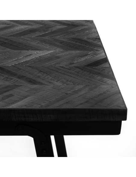 Table mange debout moderne pliante Rectangulaire 4 personnes en Métal Bois de teck Noir Patiné Motif chevrons The Herringbone 