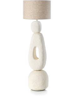 Grand Lampadaire sur pied ethnique organique H 153 cm Papier mâché Blanc Tissu Beige The Lampatha Christie 