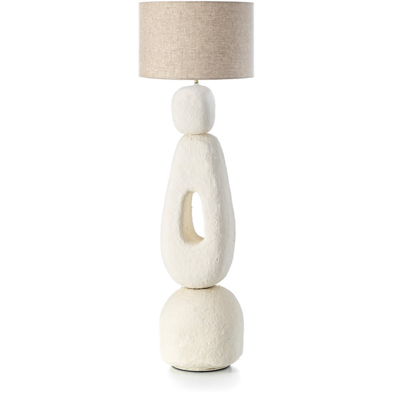 Grand Lampadaire sur pied ethnique organique H 153 cm Papier mâché Blanc Tissu Beige The Lampatha Christie 