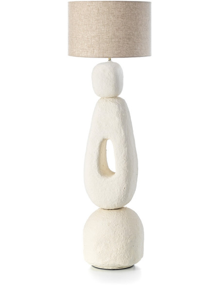 Grand Lampadaire sur pied ethnique organique H 153 cm Papier mâché Blanc Tissu Beige The Lampatha Christie 