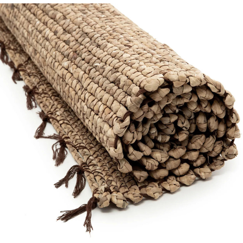 Tapis Rectangulaire 180x260 en Jacinthe d'eau Naturel Coton Naturel avec franges The Killing Field 