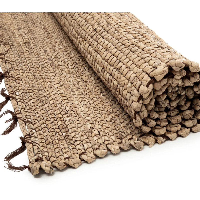 Tapis Rectangulaire 180x260 en Jacinthe d'eau Naturel Coton Naturel avec franges The Killing Field 