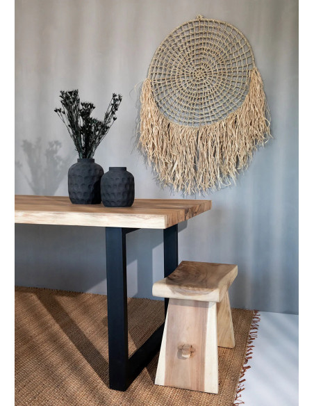 Tapis Rectangulaire 180x260 en Jacinthe d'eau Naturel Coton Naturel avec franges The Killing Field 