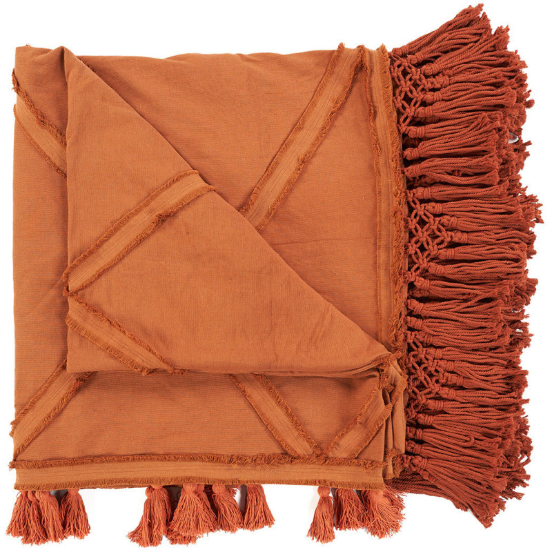 Plaid XXL original Bohème chic 300x240 en Coton Terracotta Avec pompons The Berbe 