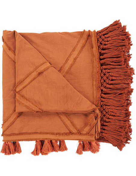 Plaid XXL original Bohème chic 300x240 en Coton Terracotta Avec pompons The Berbe 