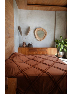 Plaid XXL original Bohème chic 300x240 en Coton Terracotta Avec pompons The Berbe 