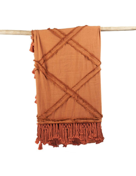Plaid XXL original Bohème chic 300x240 en Coton Terracotta Avec pompons The Berbe 