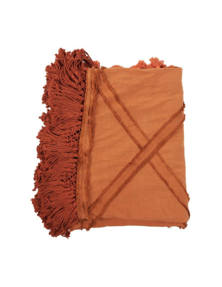Plaid XXL original Bohème chic 300x240 en Coton Terracotta Avec pompons The Berbe 