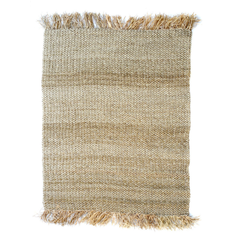 Tapis Rectangulaire 180x240 en Herbe de mer Naturel Raphia Naturel avec franges The Fringed 