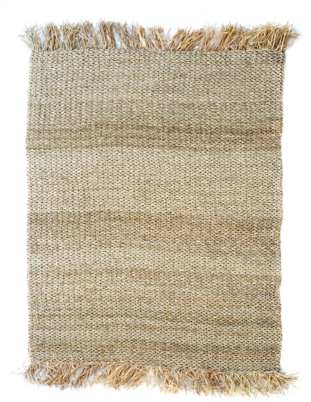 Tapis Rectangulaire 180x240 en Herbe de mer Naturel Raphia Naturel avec franges The Fringed 
