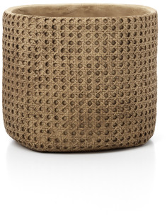 Grand Cache-pot bohème chic Rond D 26 cm Ciment Naturel Effet cannage rotin The RattanRock 