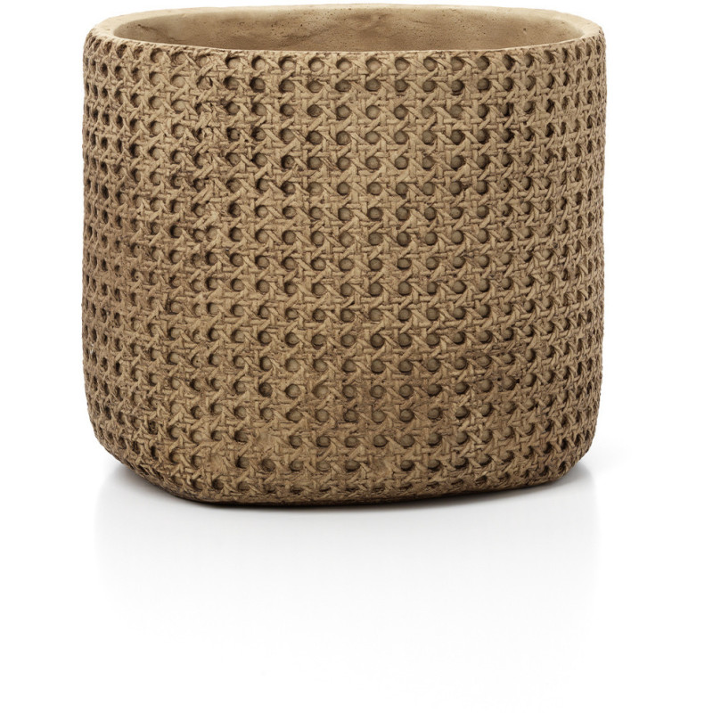 Grand Cache-pot bohème chic Rond D 26 cm Ciment Naturel Effet cannage rotin The RattanRock 