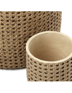 Grand Cache-pot bohème chic Rond D 26 cm Ciment Naturel Effet cannage rotin The RattanRock 