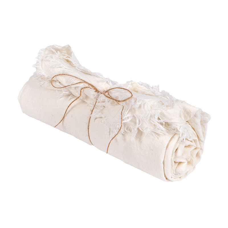 Nappe originale Bohème chic Carrée 150x150 en Lin Blanc Avec franges The Linen 