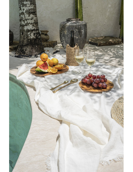 Nappe originale Bohème chic Carrée 150x150 en Lin Blanc Avec franges The Linen 