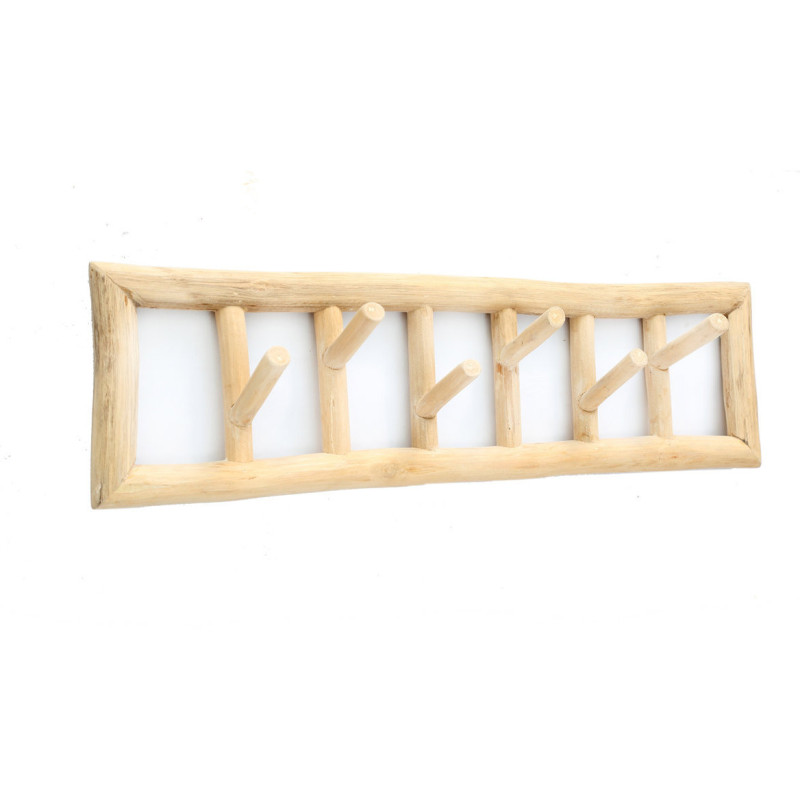 Porte manteaux mural original 6 crochets en Branche de teck Naturel The Island 