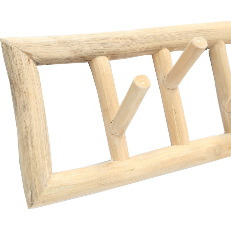 Porte manteaux mural original 6 crochets en Branche de teck Naturel The Island 