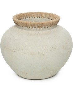 Vase Rond Hauteur 27 cm en Terre cuite Gris béton Raphia Naturel The Styly 