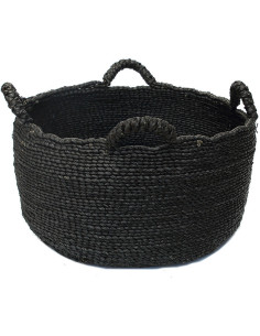 Panier de rangement ethnique chic 4 poignées Rond 45 cm Jonc de mer Noir Tressé The Quatre Mains 