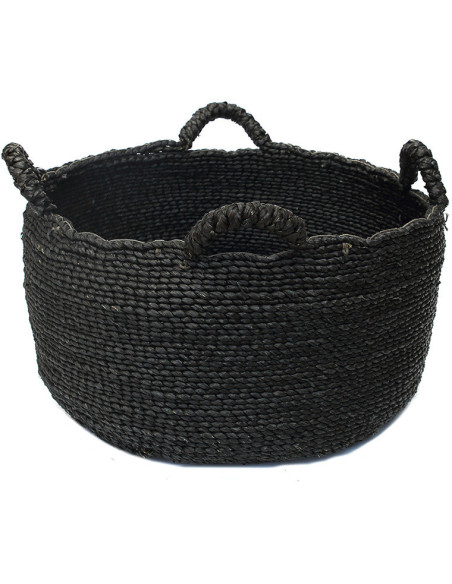 Panier de rangement ethnique chic 4 poignées Rond 45 cm Jonc de mer Noir Tressé The Quatre Mains 