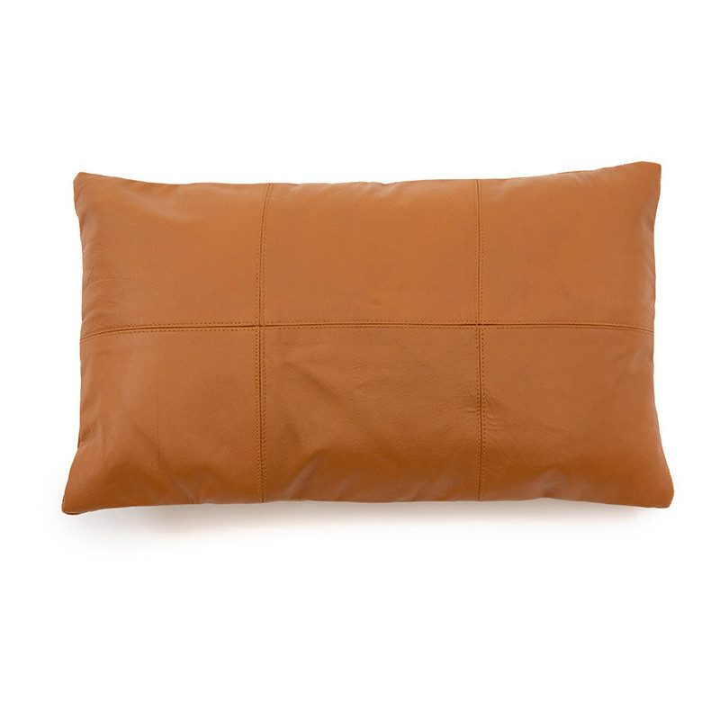 Housse de coussin Rectangulaire 50x30 en Cuir véritable Marron camel The Six Leather Panel 