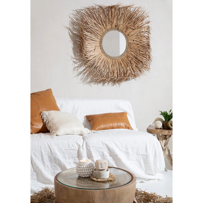 Housse de coussin Rectangulaire 50x30 en Cuir véritable Marron camel The Six Leather Panel 