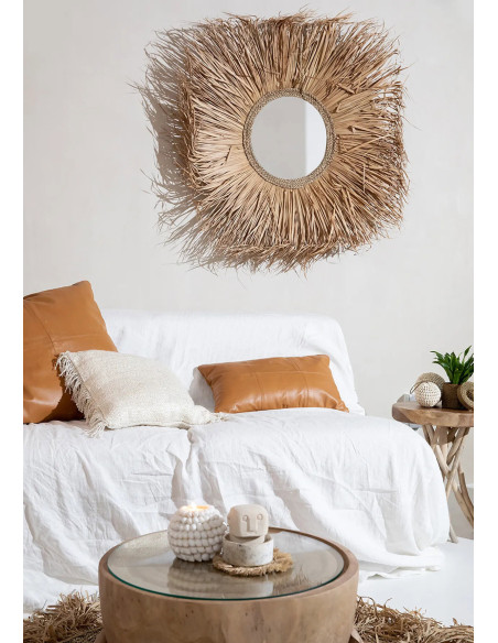 Housse de coussin Rectangulaire 50x30 en Cuir véritable Marron camel The Six Leather Panel 