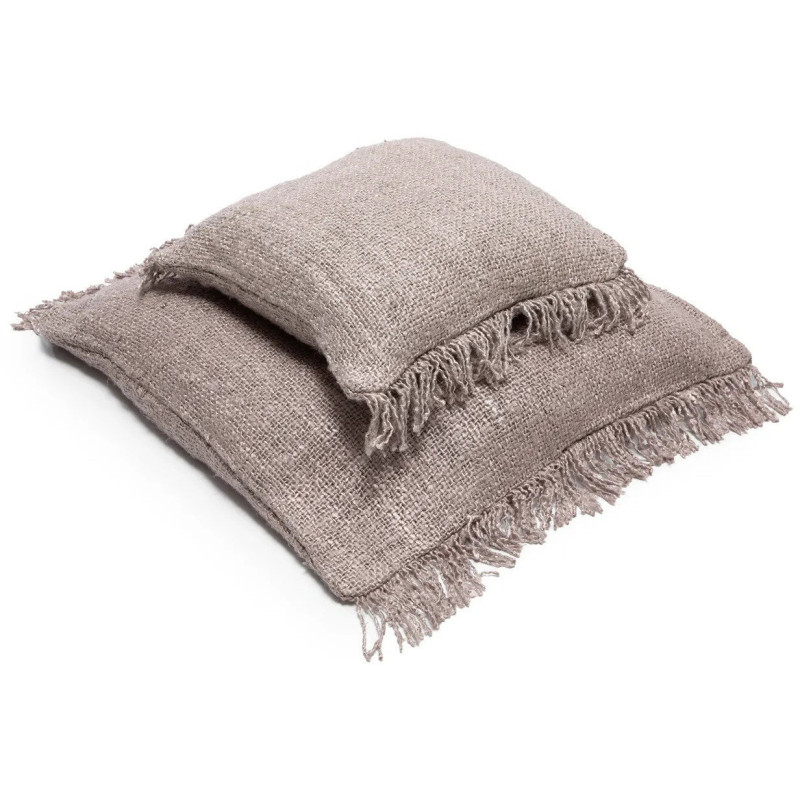 Housse de coussin XL Carrée 60x60 en Coton Gris perle avec franges The Oh My Gee 