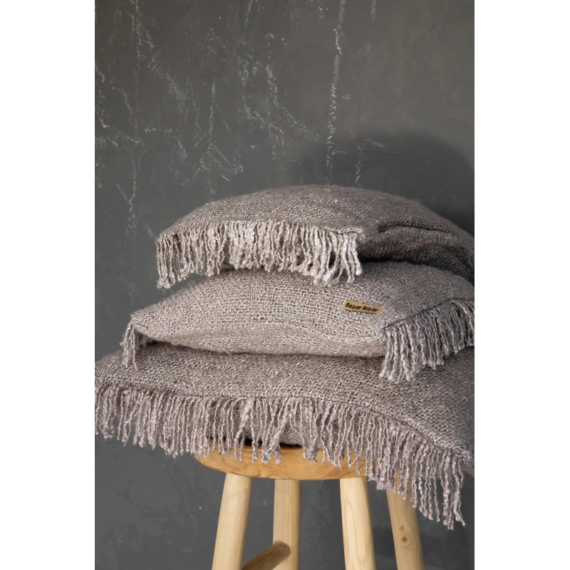 Housse de coussin XL Carrée 60x60 en Coton Gris perle avec franges The Oh My Gee 
