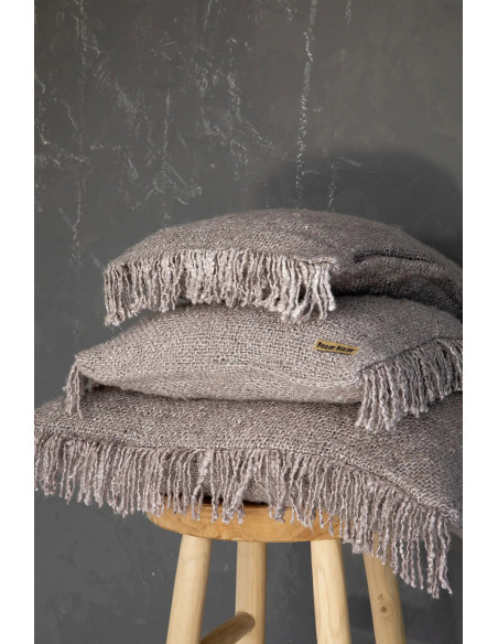 Housse de coussin XL Carrée 60x60 en Coton Gris perle avec franges The Oh My Gee 