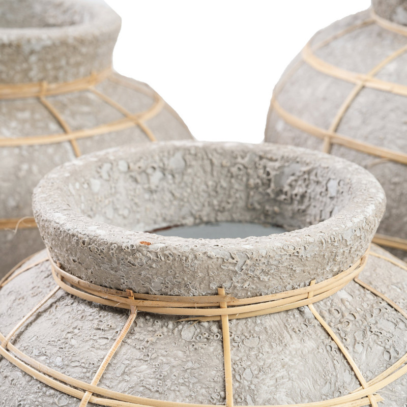 Vase Rond Hauteur 27 cm en Terre cuite Gris béton Raphia Naturel The Belly 