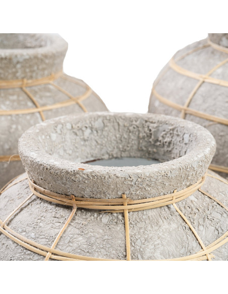 Vase Rond Hauteur 27 cm en Terre cuite Gris béton Raphia Naturel The Belly 