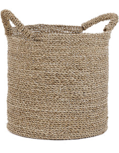 Panier de rangement bohème chic 2 poignées Rond 37 cm Jonc de mer Naturel Tressé The Sensity 