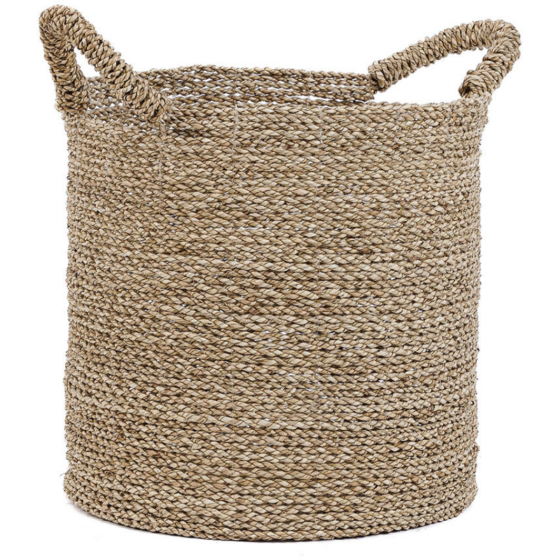 Panier de rangement bohème chic 2 poignées Rond 37 cm Jonc de mer Naturel Tressé The Sensity 