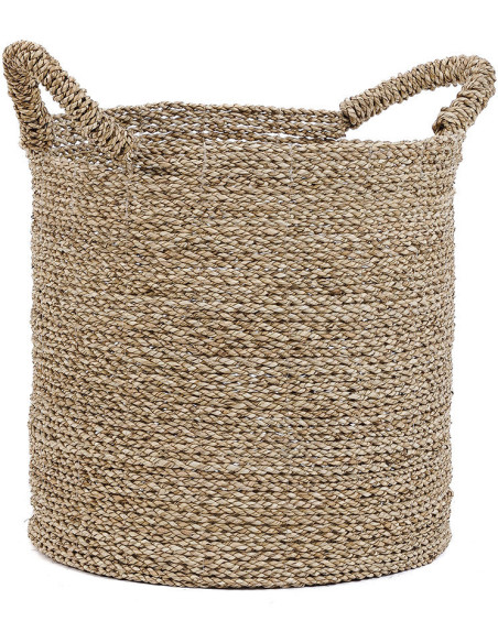 Panier de rangement bohème chic 2 poignées Rond 37 cm Jonc de mer Naturel Tressé The Sensity 