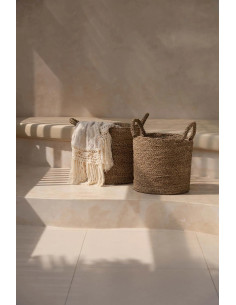 Panier de rangement bohème chic 2 poignées Rond 37 cm Jonc de mer Naturel Tressé The Sensity 