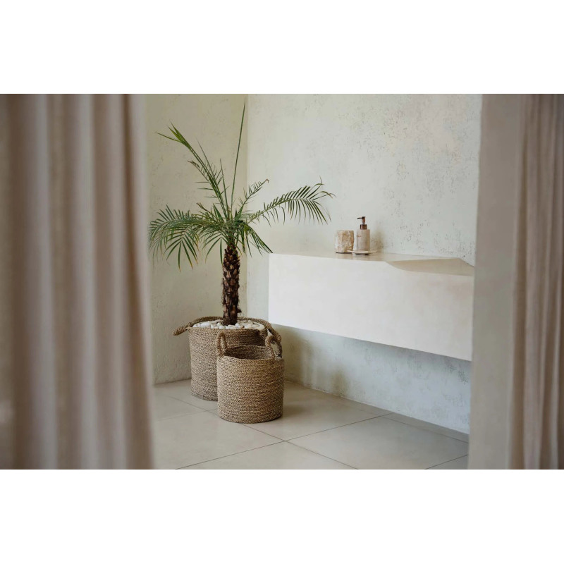 Panier de rangement bohème chic 2 poignées Rond 37 cm Jonc de mer Naturel Tressé The Sensity 