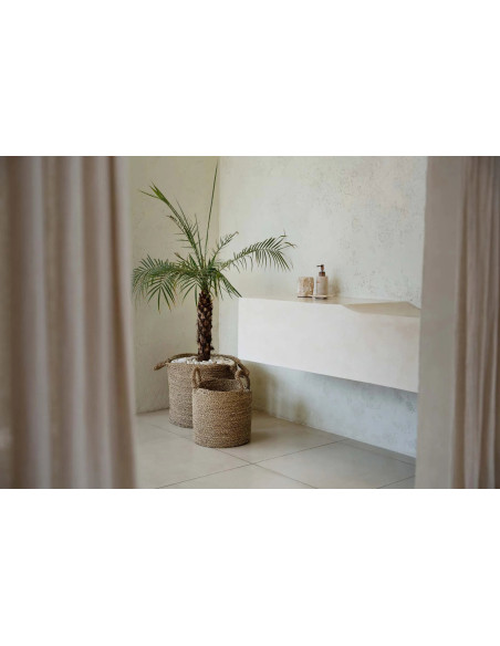 Panier de rangement bohème chic 2 poignées Rond 37 cm Jonc de mer Naturel Tressé The Sensity 