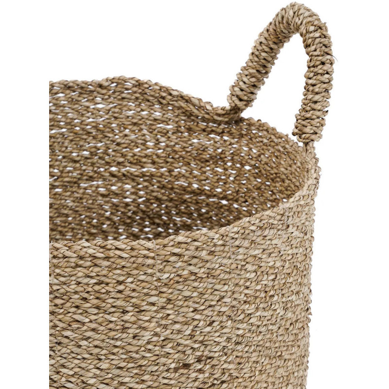Panier de rangement bohème chic 2 poignées Rond 37 cm Jonc de mer Naturel Tressé The Sensity 