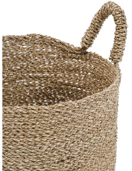 Panier de rangement bohème chic 2 poignées Rond 37 cm Jonc de mer Naturel Tressé The Sensity 