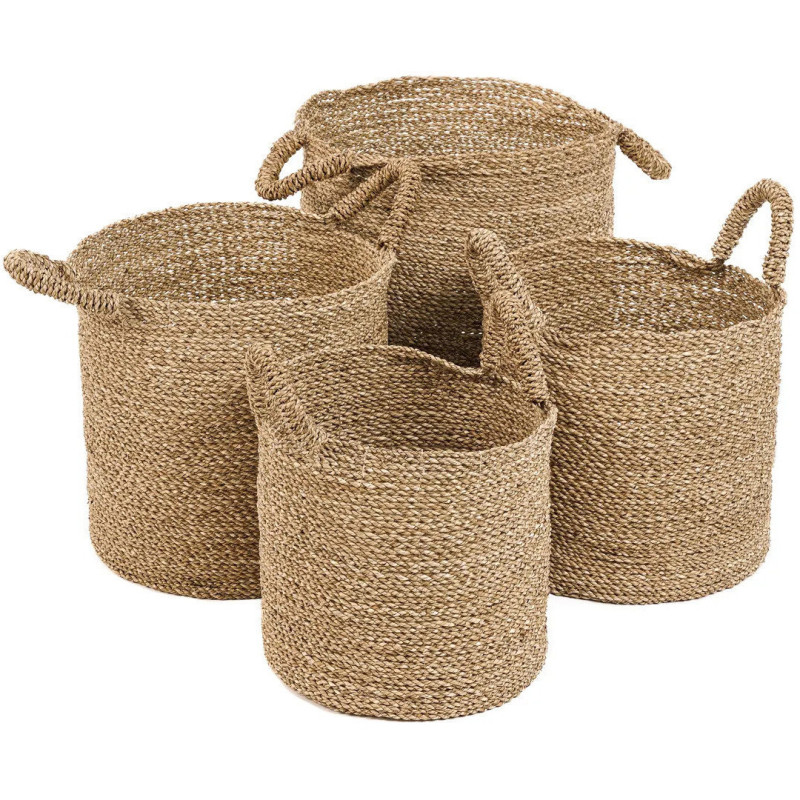 Panier de rangement bohème chic 2 poignées Rond 37 cm Jonc de mer Naturel Tressé The Sensity 