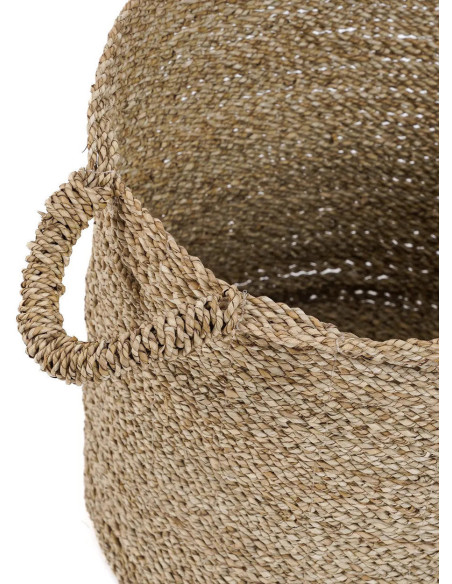 Panier de rangement bohème chic 2 poignées Rond 37 cm Jonc de mer Naturel Tressé The Sensity 