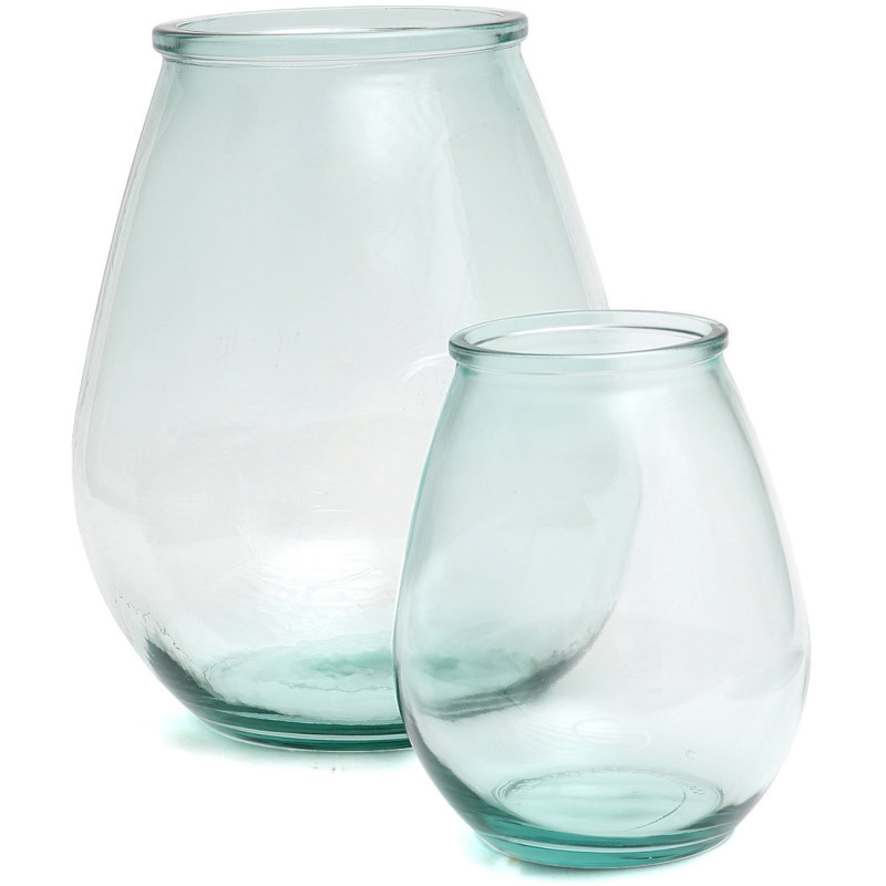 Vase moderne Goutte Hauteur 35 cm Verre recyclé Bleu Transparent The Qiezi 