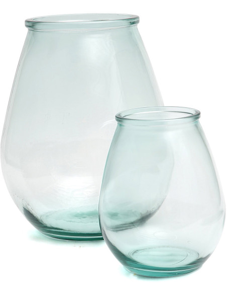 Vase moderne Goutte Hauteur 35 cm Verre recyclé Bleu Transparent The Qiezi 